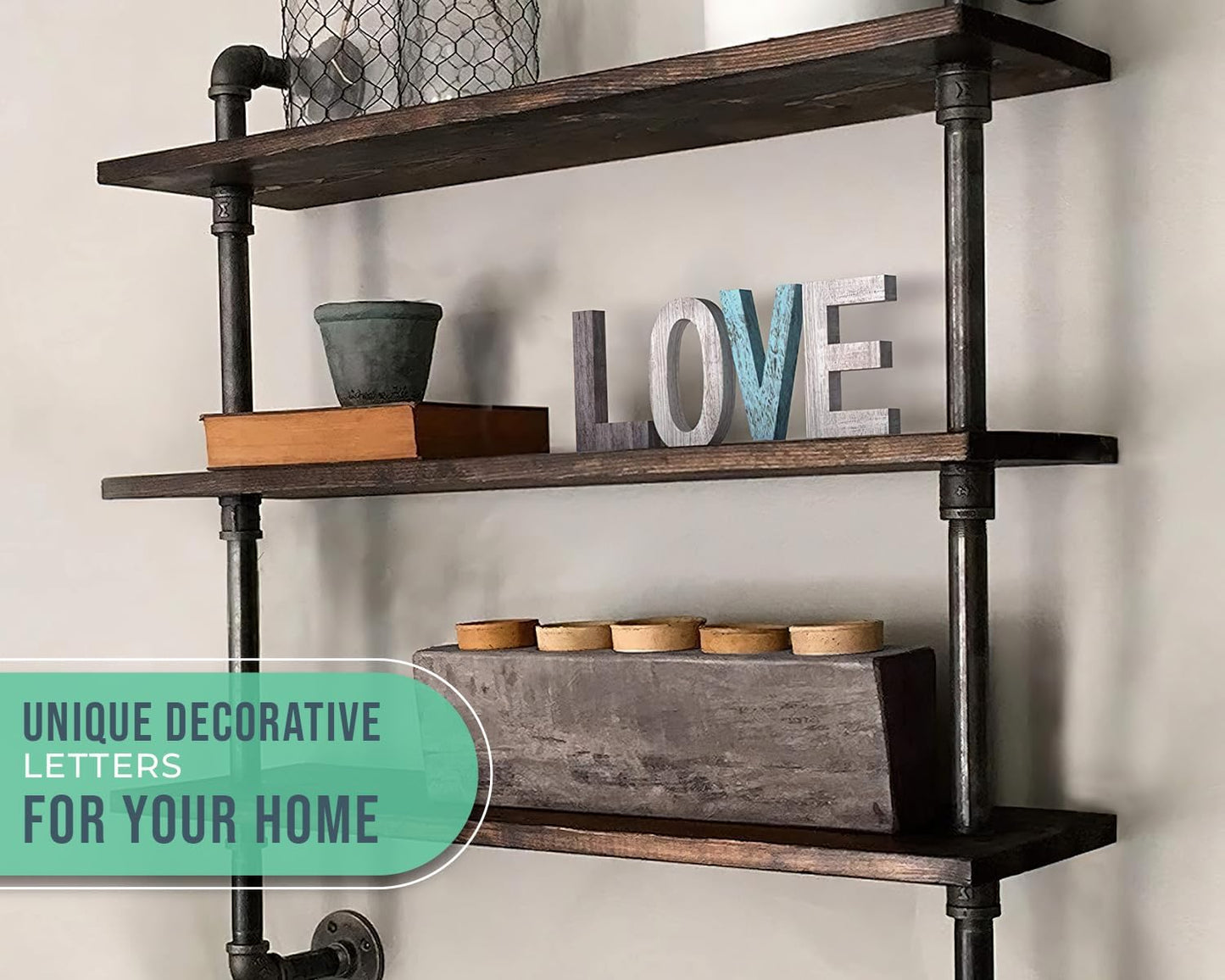 “LOVE” Decorative Wooden Letters – Large Wood Letters for Wall Décor in Rustic Blue, White and Grey – Rustic Home Decoration for Living Room - Rustic Home Décor Accents – Farmhouse Decor