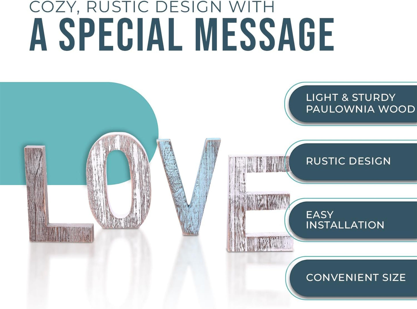 “LOVE” Decorative Wooden Letters – Large Wood Letters for Wall Décor in Rustic Blue, White and Grey – Rustic Home Decoration for Living Room - Rustic Home Décor Accents – Farmhouse Decor