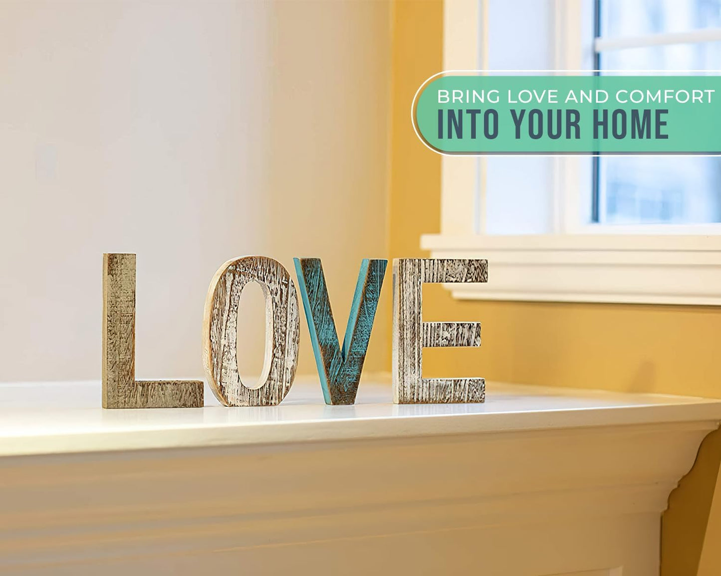 “LOVE” Decorative Wooden Letters – Large Wood Letters for Wall Décor in Rustic Blue, White and Grey – Rustic Home Decoration for Living Room - Rustic Home Décor Accents – Farmhouse Decor