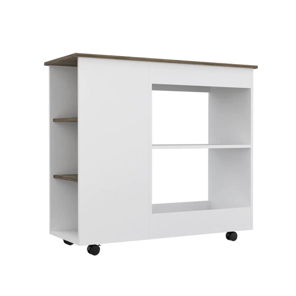 The Petal Kitchen Cart White with Five Shelves and Casters