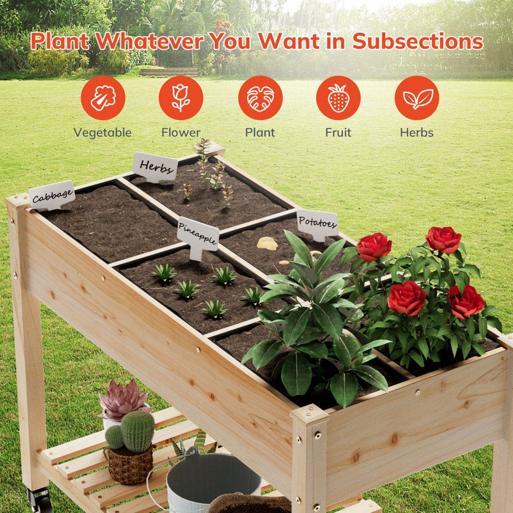 Raised Garden Bed with Planting Tool,  Elevated Wooden Planter Box Stand for Backyard, Patio, Balcony W/Bed Liner, 264Lb Capacity