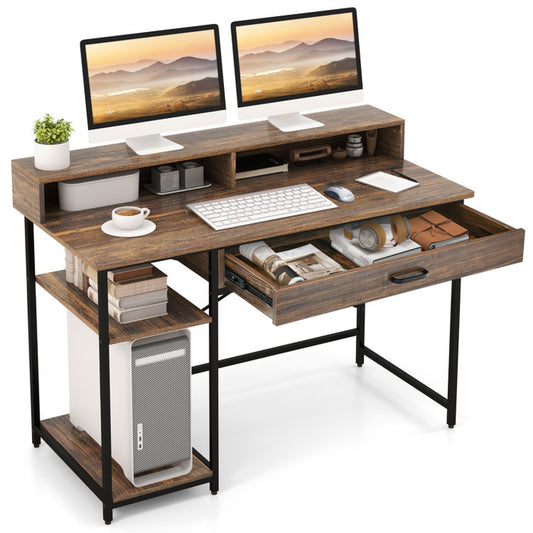 48 Inch Computer Desk with Monitor Stand Drawer and Shelves