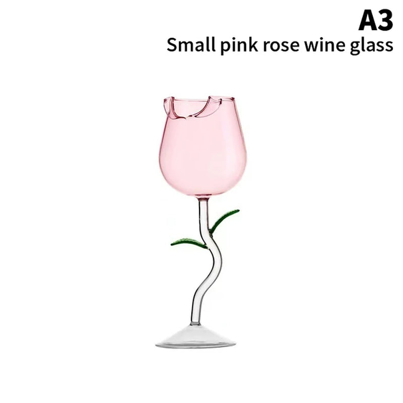 Rose-Shaped Red Wine Glasses Rose Shape Wine Glass with Colored Rose Leaves 150/400Ml Rose Shaped Red Wine Goblet Cocktail Cup