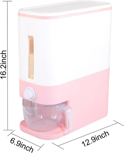 25 Lbs Pink Rice Dispenser, Plastic Food Storage Container, Large Rice Storage Container with Lid, Moisture Proof Household Cereal Dispenser Bucket, Sealed Grain Container Storage for Kitchen