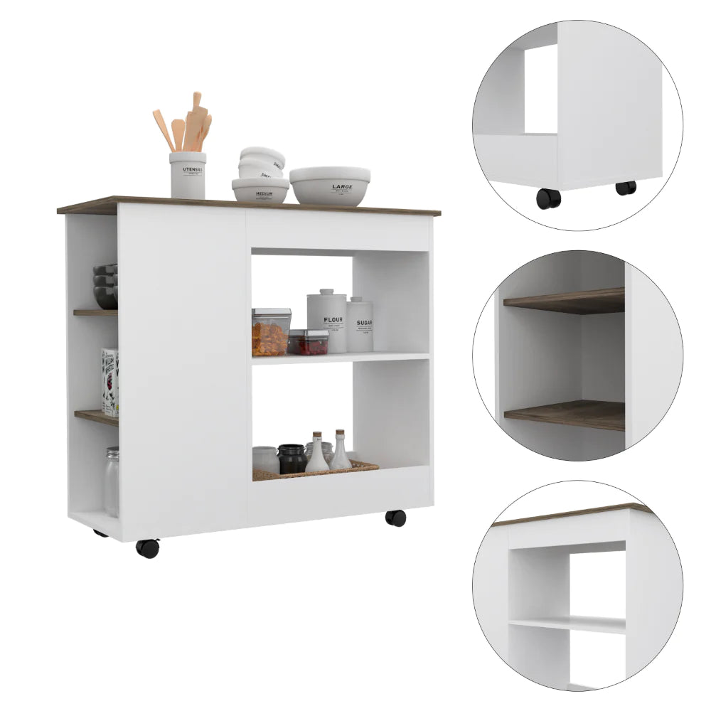 The Petal Kitchen Cart White with Five Shelves and Casters