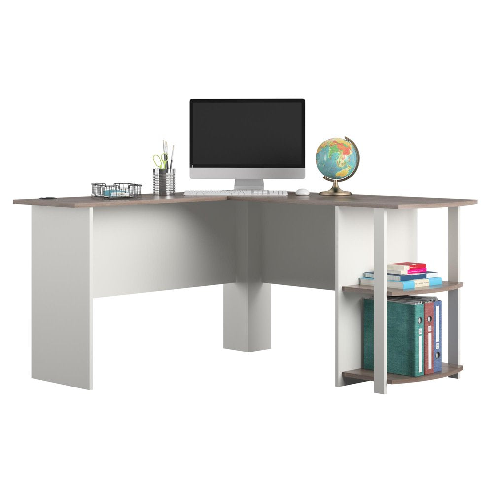 Dominic L Desk with Bookshelves, White