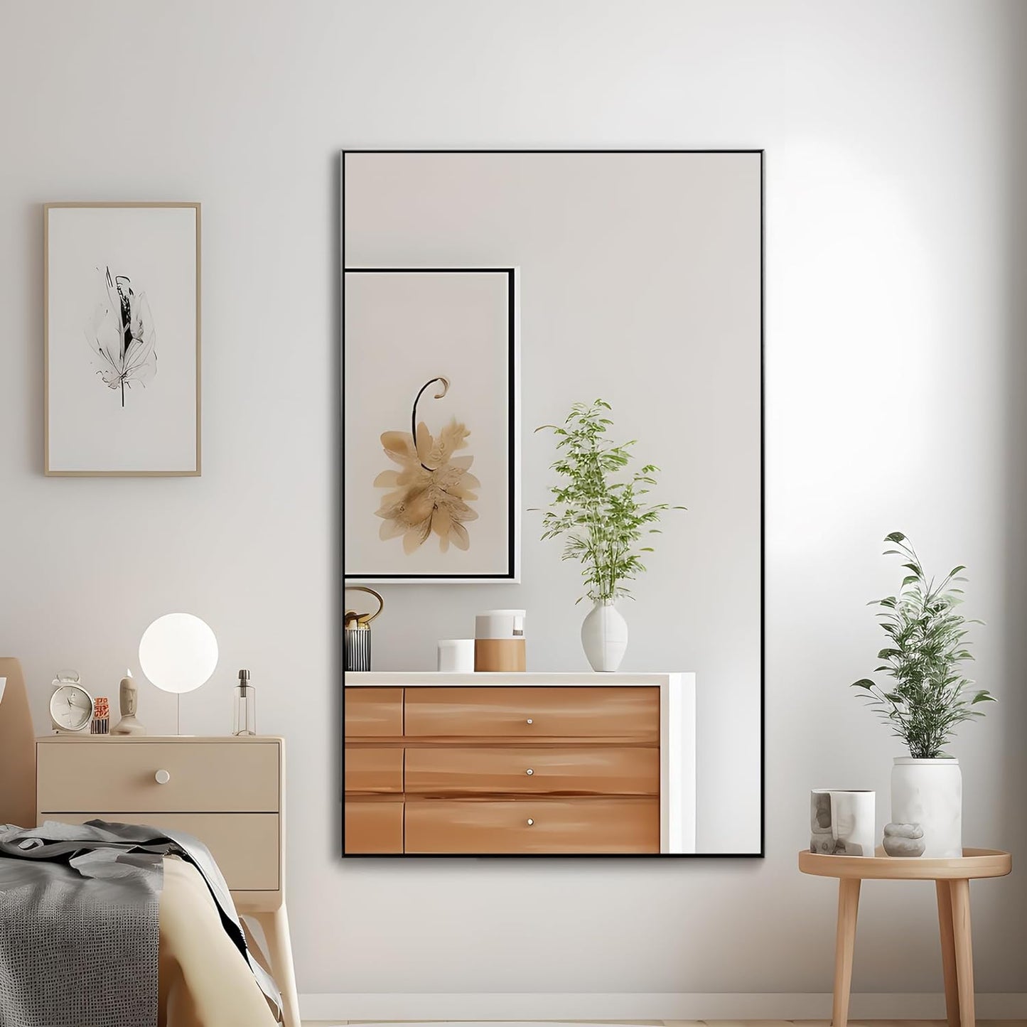 Full Length Mirror Hanging or Leaning against Wall, Large Rectangle Bedroom Mirror Floor Mirror Dressing Mirror Wall-Mounted Mirror, Aluminum Alloy Thin Frame, Black 52"X32" No Stand