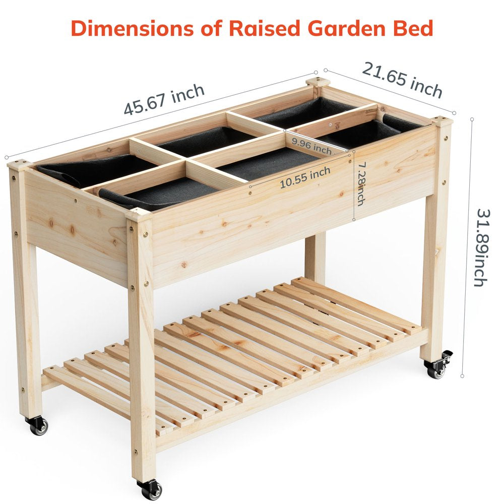 Raised Garden Bed with Planting Tool,  Elevated Wooden Planter Box Stand for Backyard, Patio, Balcony W/Bed Liner, 264Lb Capacity