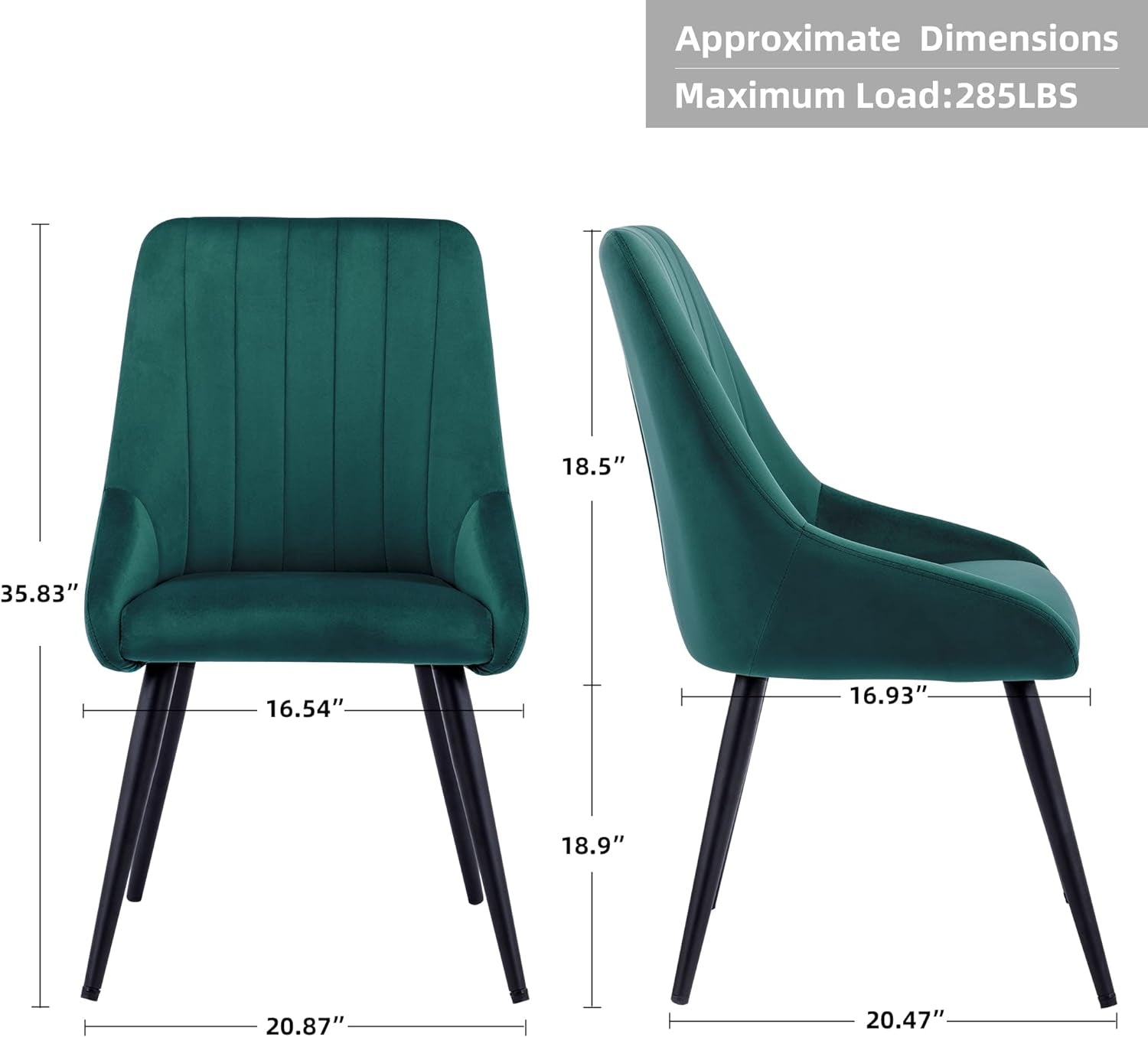 Dining Chairs Set of 2, Upholstered Tufted Accent Chair Leisure Chair Mid Century High-Back Modern Velvet Chair for Dining Room Living Room Bedroom Coffee Dark Green