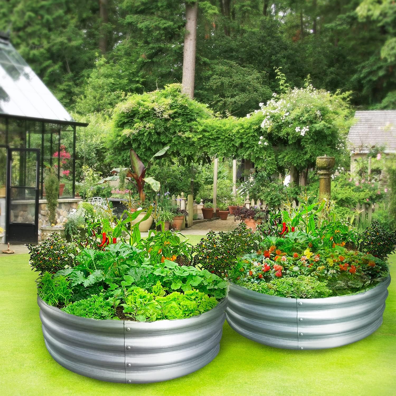 Galvanized Raised Garden Bed Kit,3Ftx3Ftx1 Ft-Round Metal Raised Garden-2Pack,Raised Garden Boxes Outdoor, Metal Raised Garden Beds for Vegetables, Flowers, Herbs…