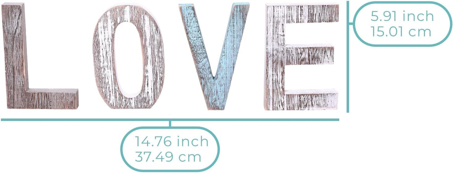 “LOVE” Decorative Wooden Letters – Large Wood Letters for Wall Décor in Rustic Blue, White and Grey – Rustic Home Decoration for Living Room - Rustic Home Décor Accents – Farmhouse Decor