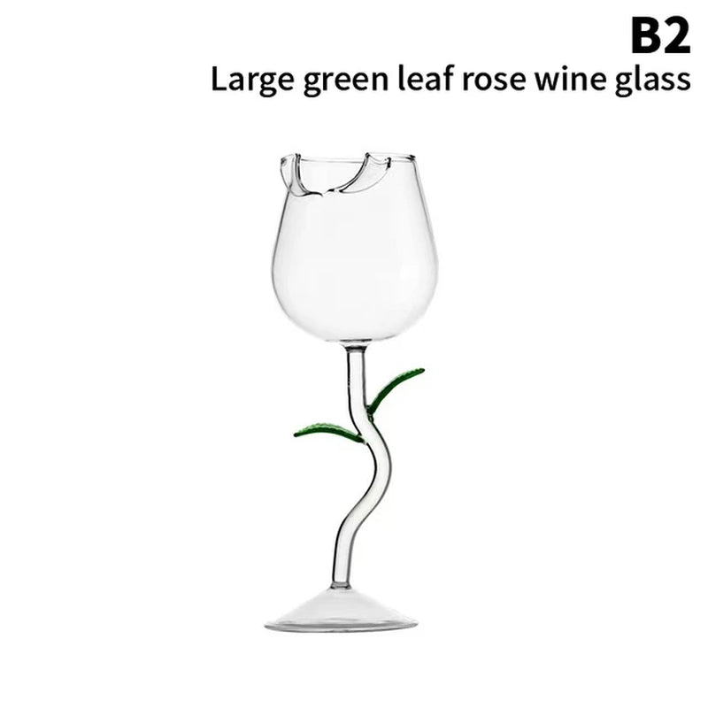 Rose-Shaped Red Wine Glasses Rose Shape Wine Glass with Colored Rose Leaves 150/400Ml Rose Shaped Red Wine Goblet Cocktail Cup