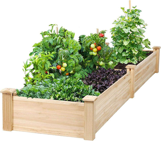 96X25X10 in Wooden Raised Garden Bed Planter, No-Bolt Assembly Elevated Flower Bed Boxes Kit for Vegetable Flower Herb Gardening, Natural