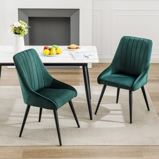 Dining Chairs Set of 2, Upholstered Tufted Accent Chair Leisure Chair Mid Century High-Back Modern Velvet Chair for Dining Room Living Room Bedroom Coffee Dark Green